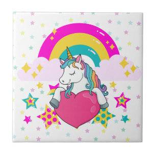 Rainbow Unicorn med Stars Kakelplatta
