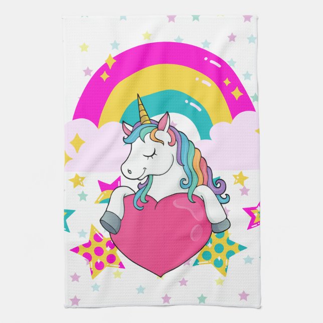 Rainbow Unicorn med Stars Kökshandduk (Vertikal)