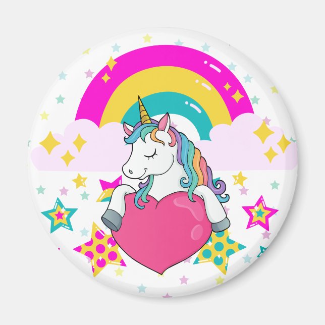 Rainbow Unicorn med Stars Magnet (Framsidan)