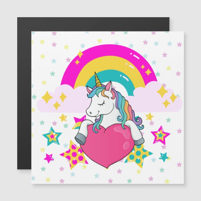 Rainbow Unicorn med Stars Magnetic Card (Fram/baksida)