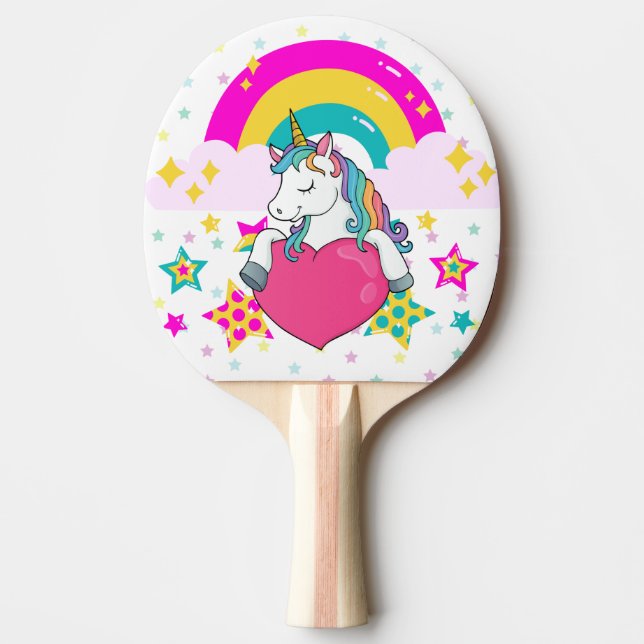 Rainbow Unicorn med Stars Pingisracket (Framsidan)