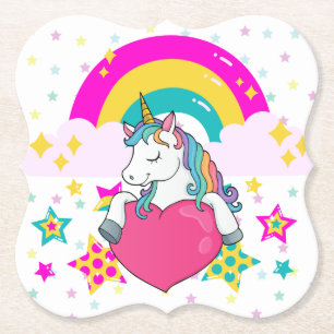 Rainbow Unicorn med Stars Underlägg Papper