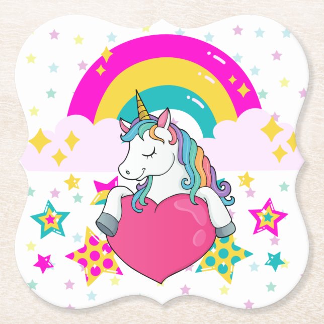 Rainbow Unicorn med Stars Underlägg Papper (Framsida)