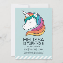 Rainbow Unicorn Mint Grönt Girl Birthday Inbjudningar