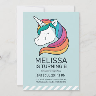 Rainbow Unicorn Mint Grönt Girl Birthday Inbjudningar
