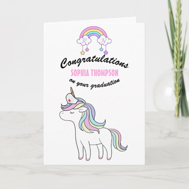 Rainbow Unicorn Nurse Studenten Grattisar Kort (Framsida)