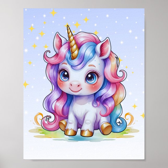 Rainbow Unicorn Nursery Art Poster (Framsidan)