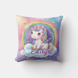 Rainbow Unicorn på Cloud Editable Namn Pillow Kudde