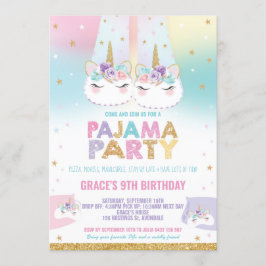 Rainbow Unicorn Pajama Födelsedagsfest Pajama Inbjudningar