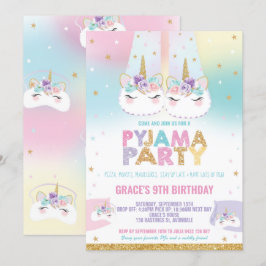 Rainbow Unicorn Pajama Födelsedagsfest Pajama Inbjudningar
