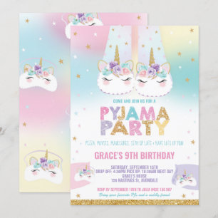 Rainbow Unicorn Pajama Födelsedagsfest Pajama Inbjudningar