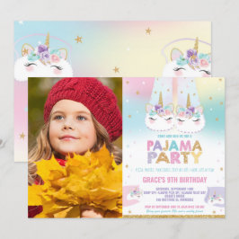 Rainbow Unicorn Pajama Födelsedagsfest Photo Inbjudningar