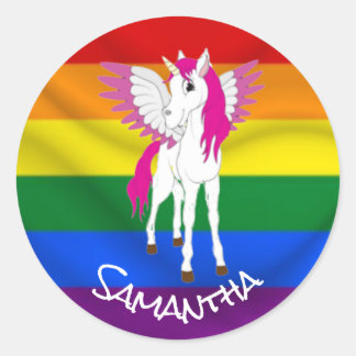 Rainbow Unicorn Party Theme Runt Klistermärke