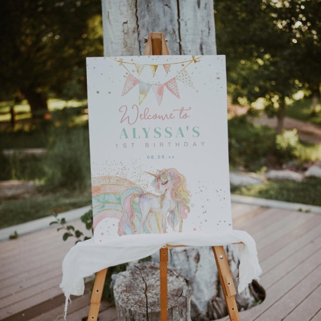 Rainbow Unicorn Pastel Födelsedagsfest Välkommen Poster (Skapare uppladdad)