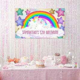 Rainbow Unicorn Pastel Rosa Birthday Banner