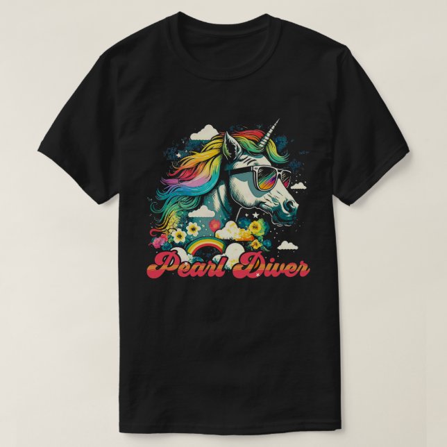 Rainbow Unicorn Pearl Diver T Shirt (Design framsida)