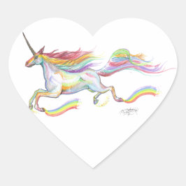 Rainbow Unicorn Pegasus Horse Pony Flies Cute Hjärtformat Klistermärke