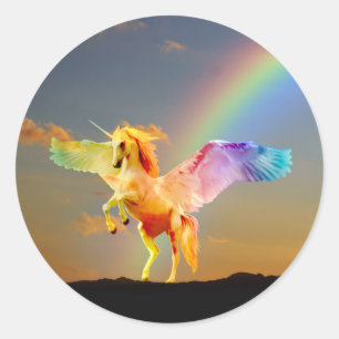 Rainbow unicorn pegasus runt klistermärke