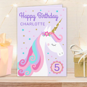 Rainbow Unicorn Personlig Age Lila Birthday Kort