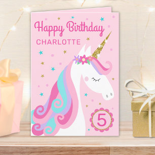 Rainbow Unicorn Personlig Age Rosa Birthday Kort