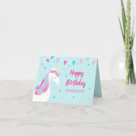 Rainbow Unicorn Personlig Aqua Rosa Birthday Kort
