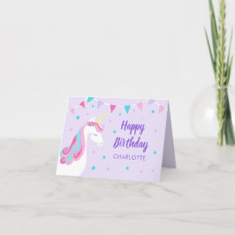 Rainbow Unicorn Personlig Lila Birthday Kort