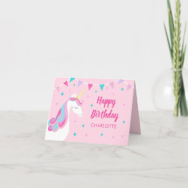 Rainbow Unicorn Personlig Rosa Birthday Kort