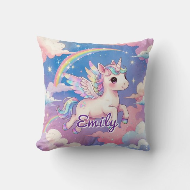 Rainbow Unicorn Personlig Square Pillow Kudde (Framsida)