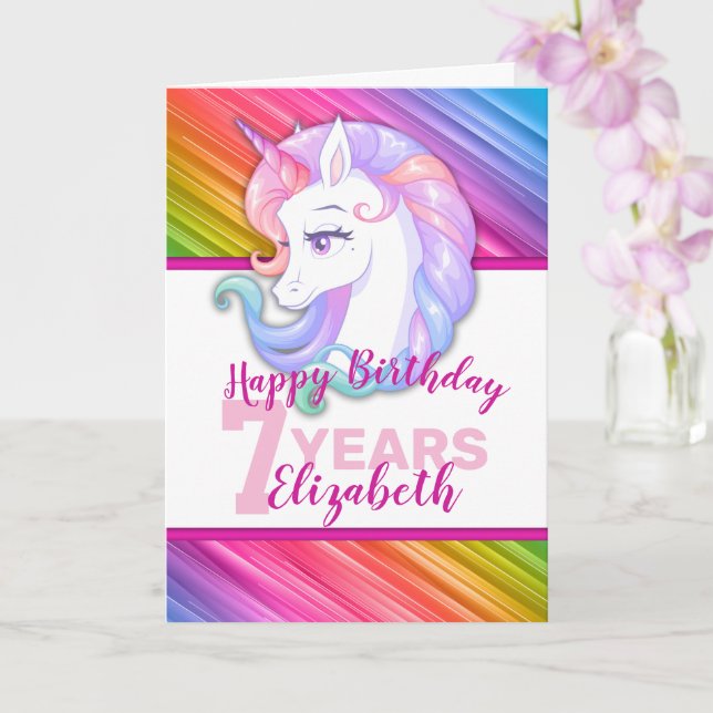 Rainbow Unicorn Pony Girl Birthday Card Kort (Orkide)