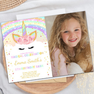 Rainbow Unicorn-postkort med foto Inbjudningar