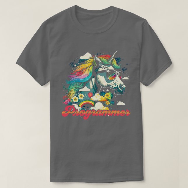 Rainbow Unicorn Programmer T Shirt (Design framsida)