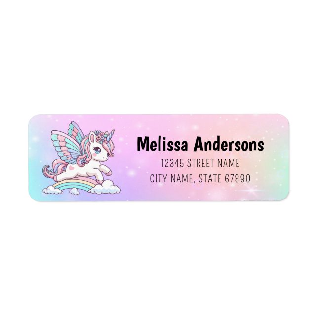 Rainbow Unicorn Returetiketters Returadress Etikett (Framsidan)
