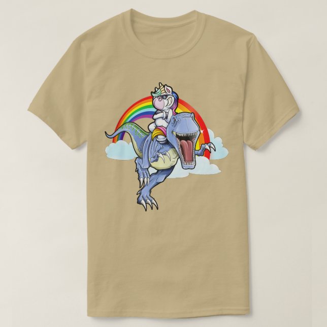 Rainbow Unicorn Riding T rex Dinosaur Boys Girls Shirt (Design framsida)