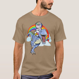 Rainbow Unicorn Riding T rex Dinosaur Boys Girls Shirt