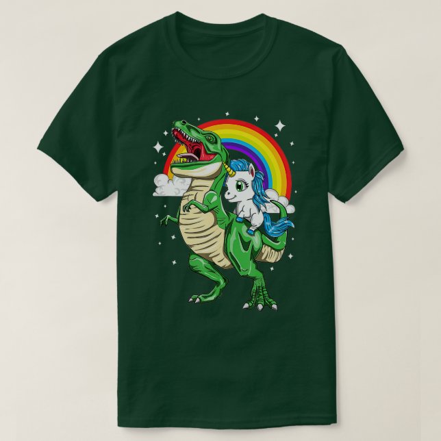 Rainbow Unicorn Riding T Rex Tyrannosaurus Rex Din Shirt (Design framsida)