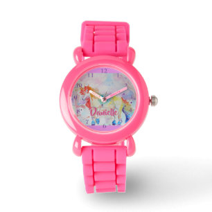 Rainbow Unicorn Rosa Glitter Girls Namn Watch Armbandsur