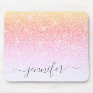 Rainbow Unicorn Rosa Glitter Gnistra Ditt namn Musmatta