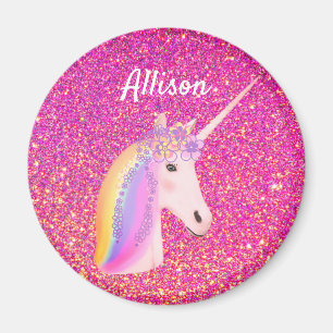 Rainbow Uniçorn Rosa Glitter Gnistra Personlig Magnet