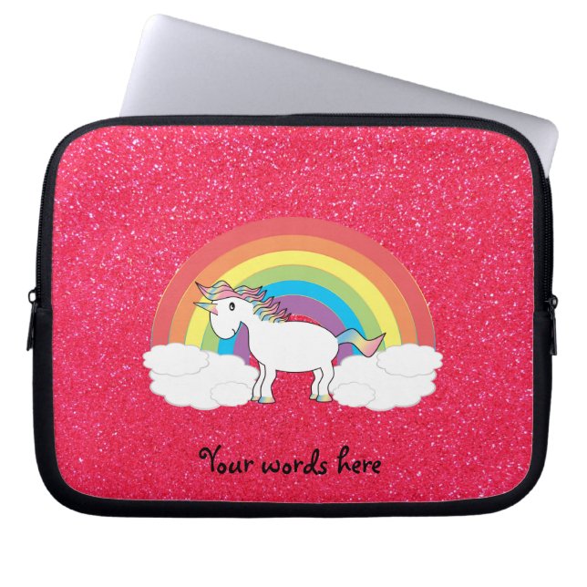 Rainbow unicorn rosa glitter laptop sleeve (Framsidan)