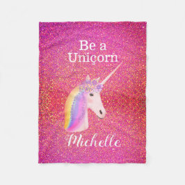 Rainbow Unicorn Rosa Glitter Sparkles Personlig Fleecefilt