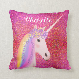 Rainbow Unicorn Rosa Glitter Sparkles Personlig Kudde