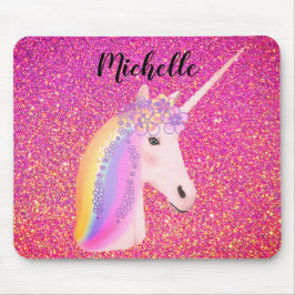 Rainbow Unicorn Rosa Glitter Sparkles Personlig Musmatta