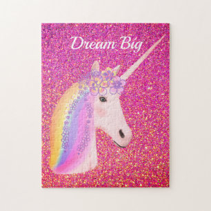 Rainbow Unicorn Rosa Guld Glitter Gnistra Pussel