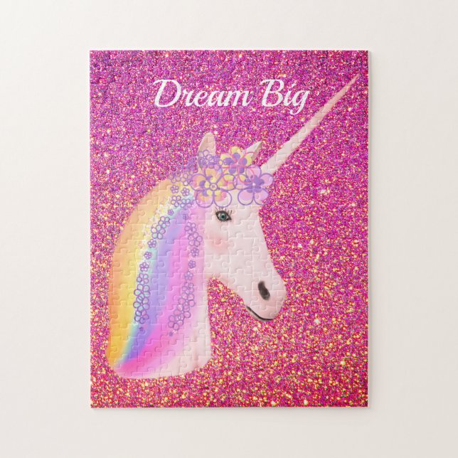 Rainbow Unicorn Rosa Guld Glitter Gnistra Pussel (Vertikal)