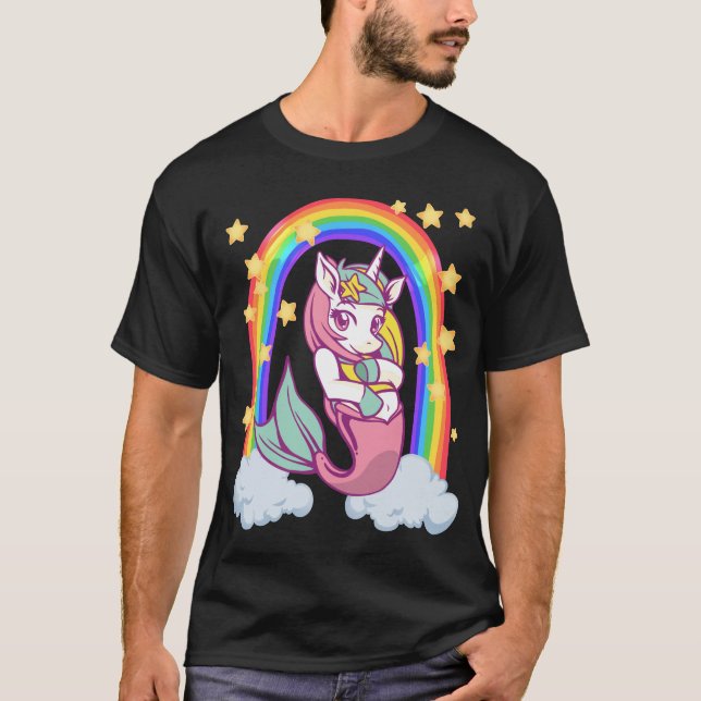 Rainbow Unicorn sjöjungfru Girl T Shirt (Framsida)