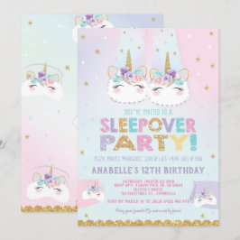 Rainbow Unicorn Sleepover Födelsedagsfest Inbjudningar