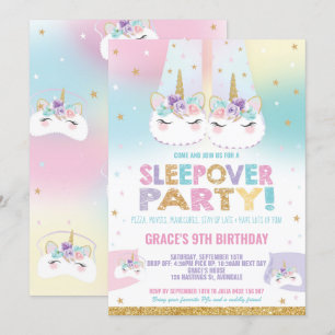 Rainbow Unicorn Sleepover Födelsedagsfest Pajama Inbjudningar