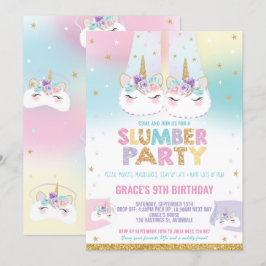 Rainbow Unicorn Slumber Födelsedagsfest Sleepover Inbjudningar