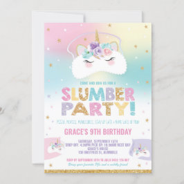 Rainbow Unicorn Slumber Födelsedagsfest Sleepover Inbjudningar