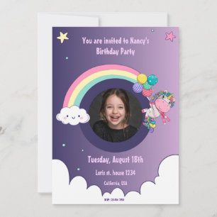 Rainbow unicorn sött födelsedagskalender party-inb inbjudningar